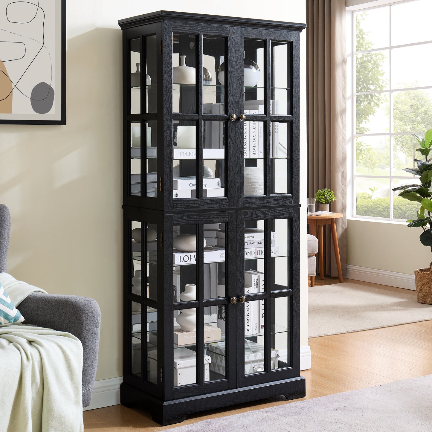 Antique Display Cabinet with Glass Doors and Adjustable Shelves