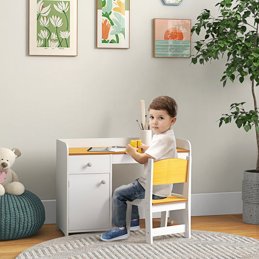 Kids Desk and Chair Set with Storage, White