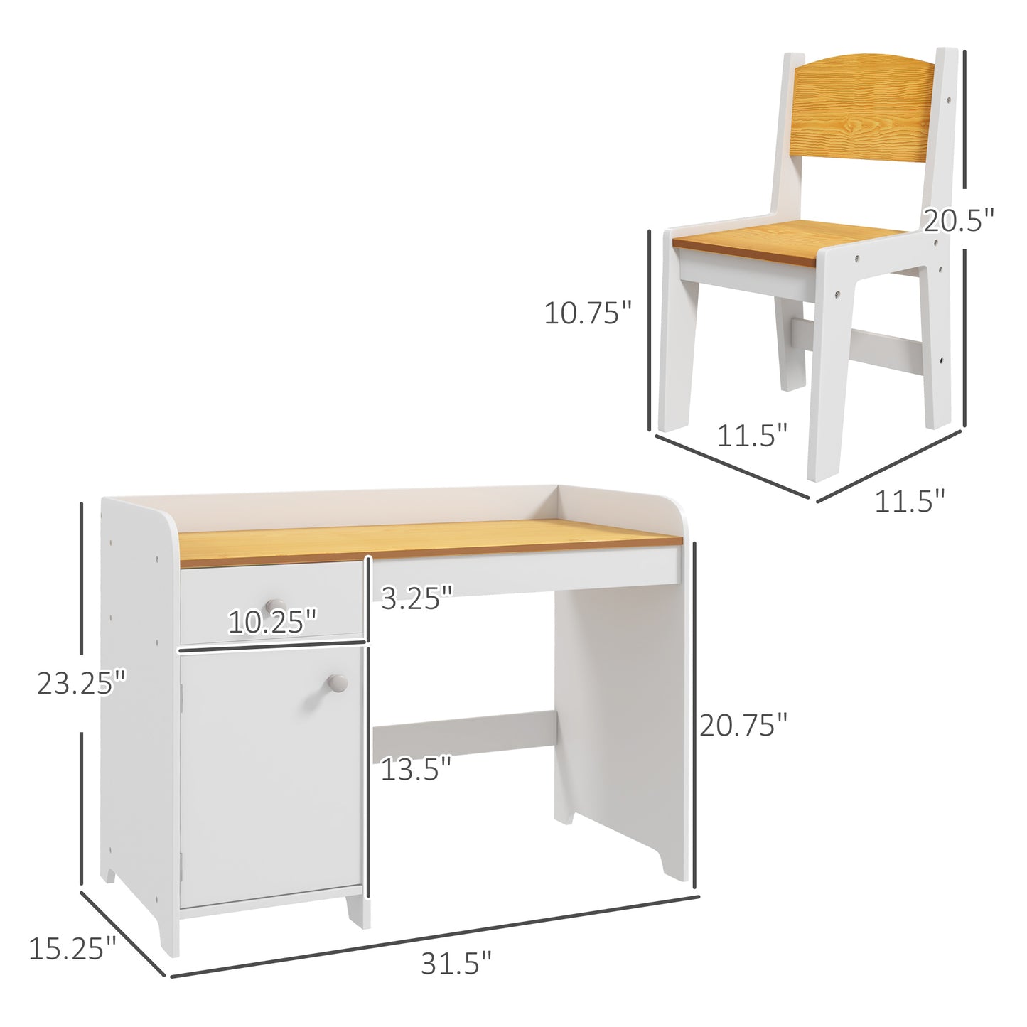 Kids Desk and Chair Set with Storage, White