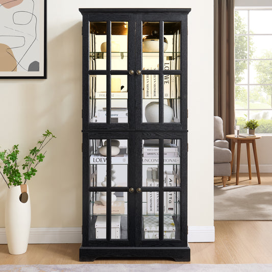 Antique Display Cabinet with Glass Doors and Adjustable Shelves