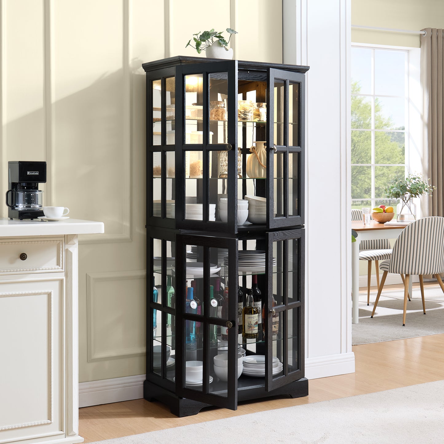 Antique Display Cabinet with Glass Doors and Adjustable Shelves