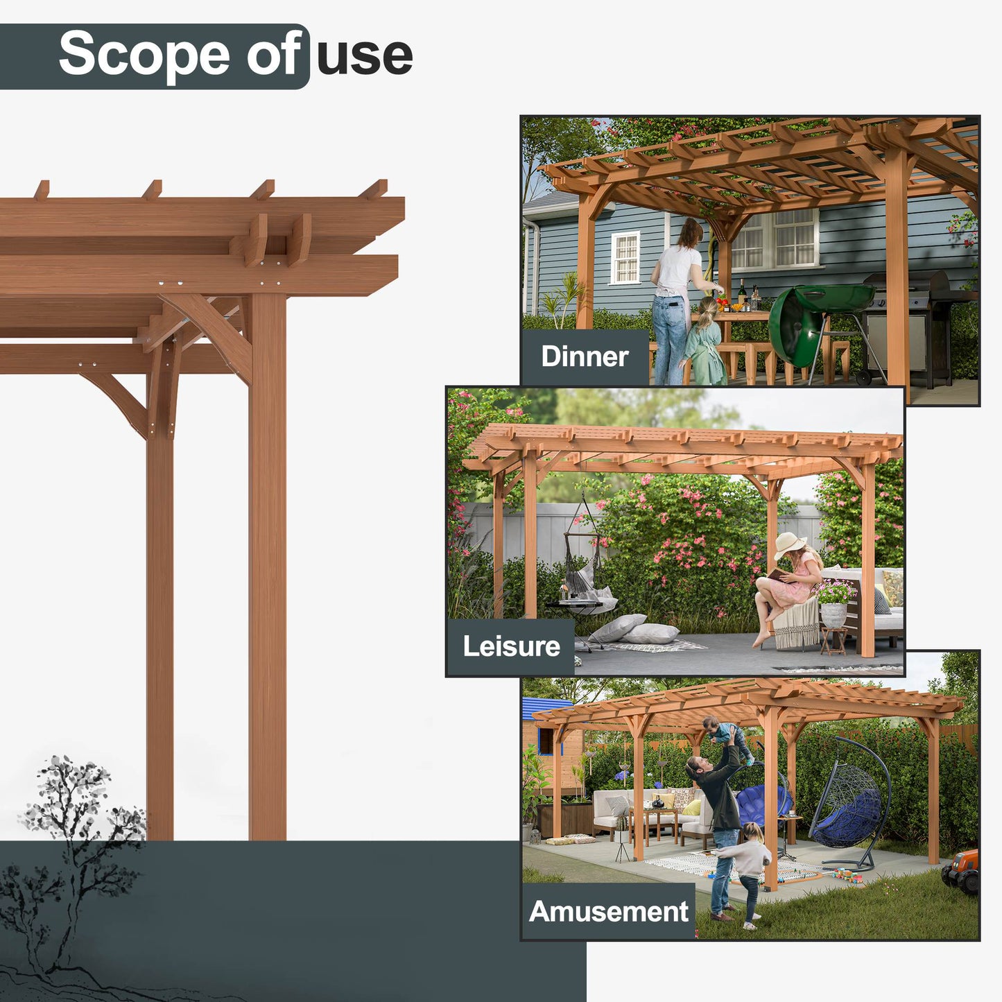 Outdoor Wood Pergola for Climbing Plant Support