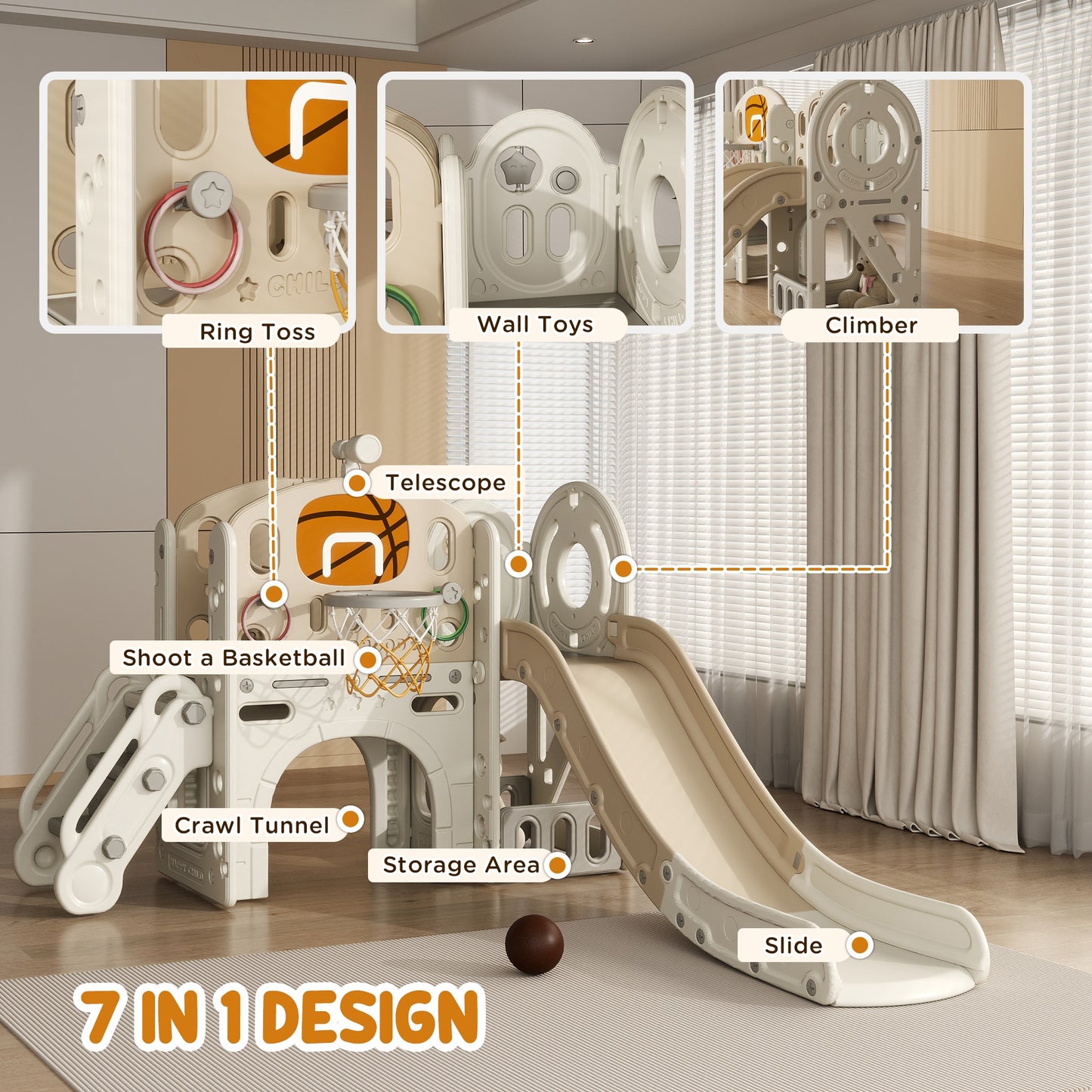 Toddler Slide for Kids Ages 1-6 with Bus Front