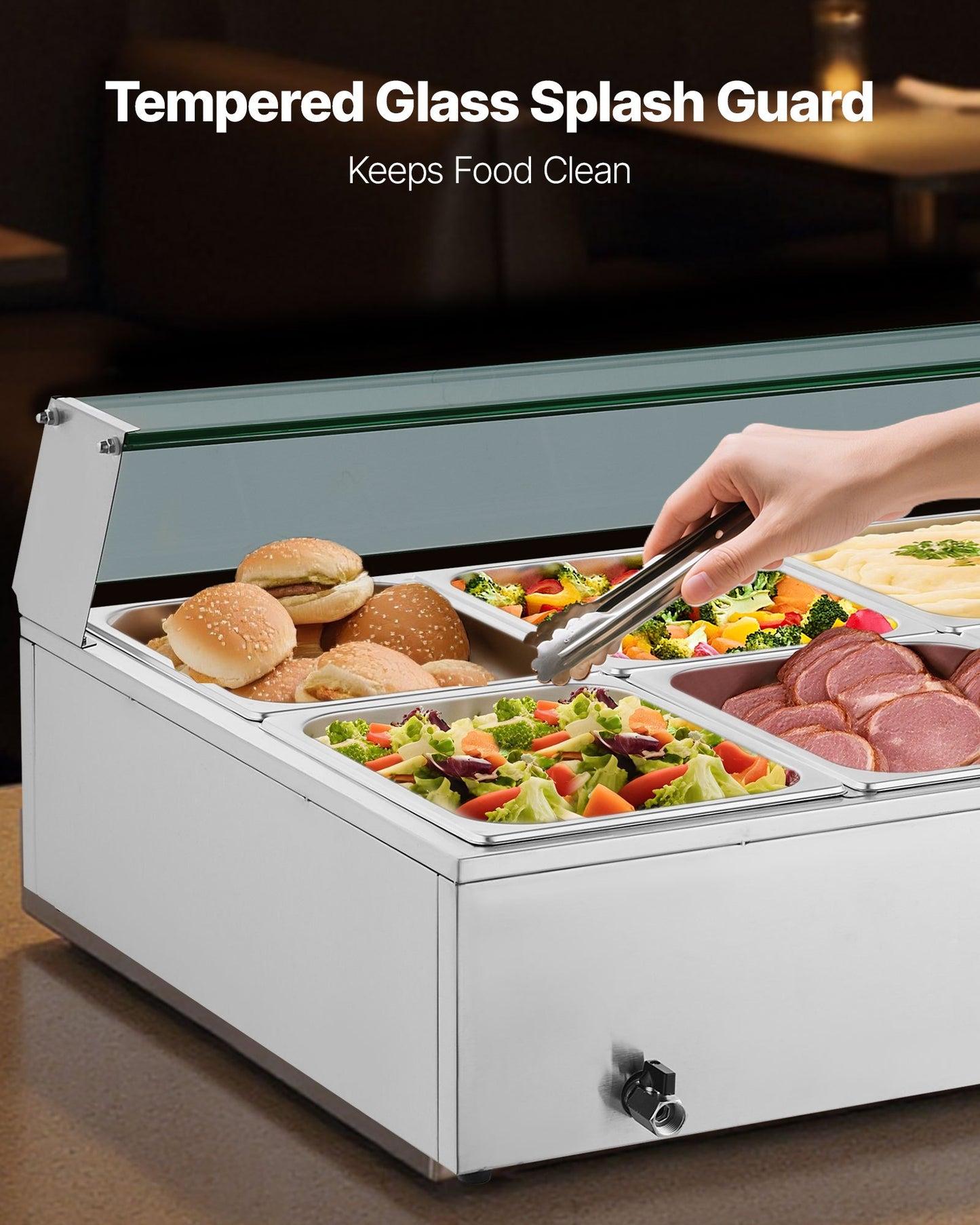 1700W Electric Stainless Steel Steam Food Warmer with Glass Cover