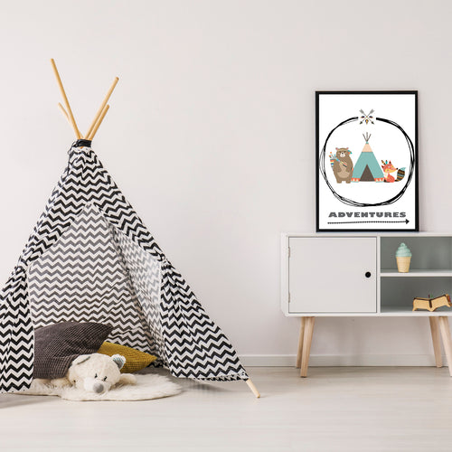 Poster "Adventures" black frame, A4 format