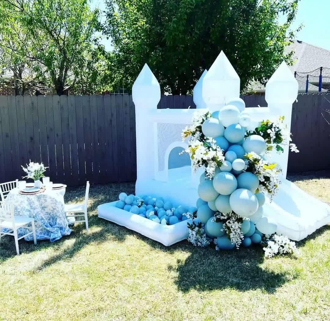 White Bounce House, Castle Theme Kids Inflatable with UL Blower