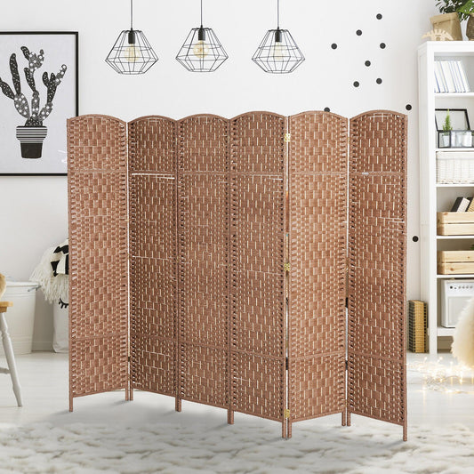 6 Panel Wicker Room Divider, 6' Tall