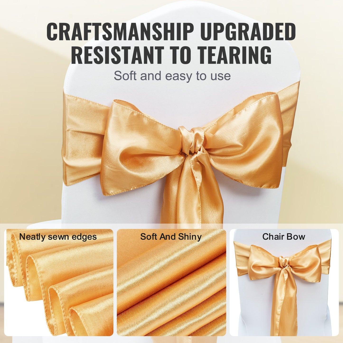50 PC Stretch Chair Sash Bows, Gold
