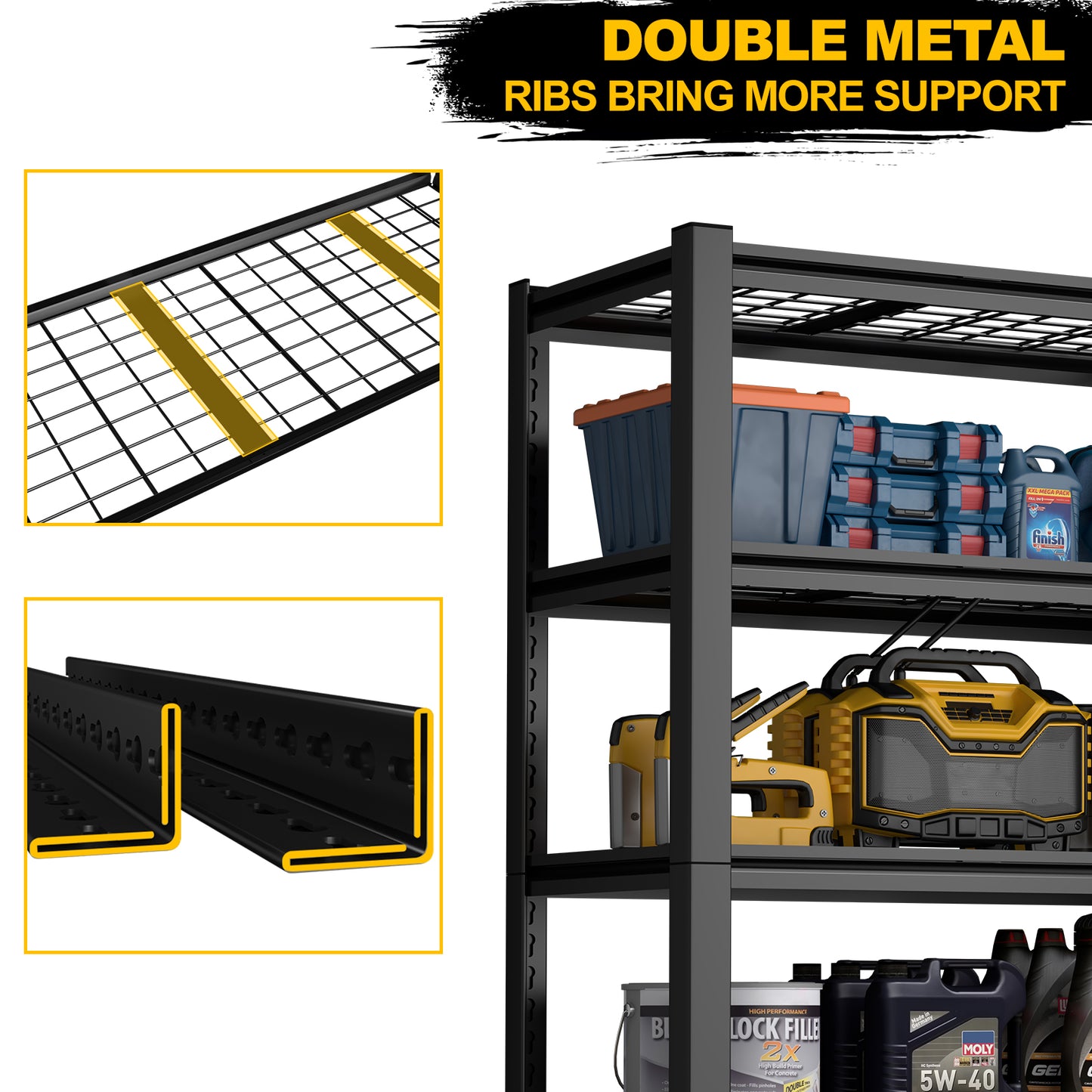 59 Inches Metal Storage Rack, Heavy-Duty Steel
