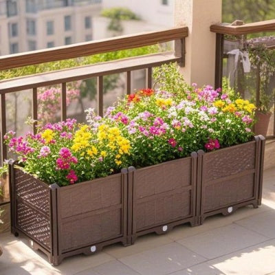 Rectangular Raised Garden Bed Kit Indoor Outdoor Plastic Planter Grow Box For Egetables, Herbs, Flowers  Succulents, Coffee Color