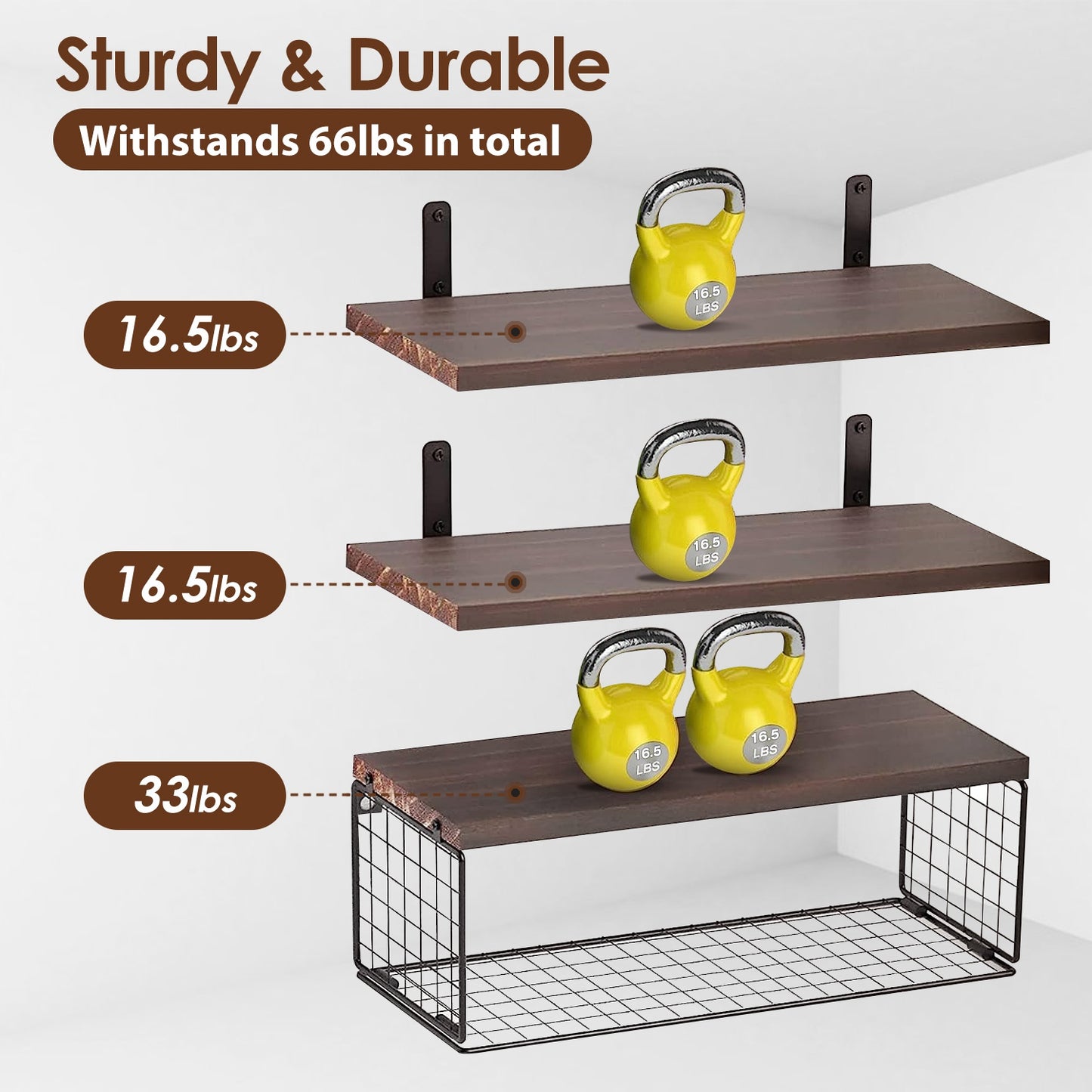 2 In 1 Floating Shelves with Storage Basket