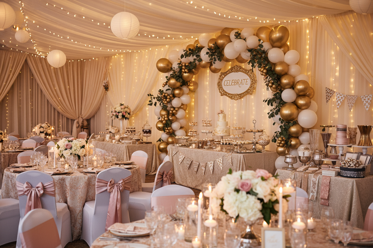 decorated space/event for marketing an event decor, accents, and supplies store