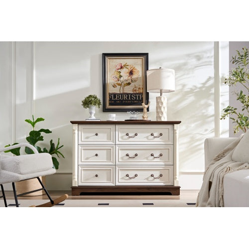 Farmhouse Style 6 Drawer Dresser Chest with Base
