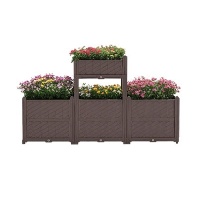 Rectangular Raised Garden Bed Kit Indoor Outdoor Plastic Planter Grow Box For Egetables, Herbs, Flowers  Succulents, Coffee Color