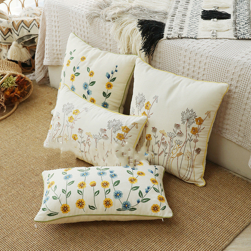 Home Embroidery Plants and Flowers Pillowcase