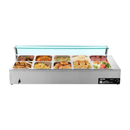 1700W Electric Stainless Steel Steam Food Warmer with Glass Cover
