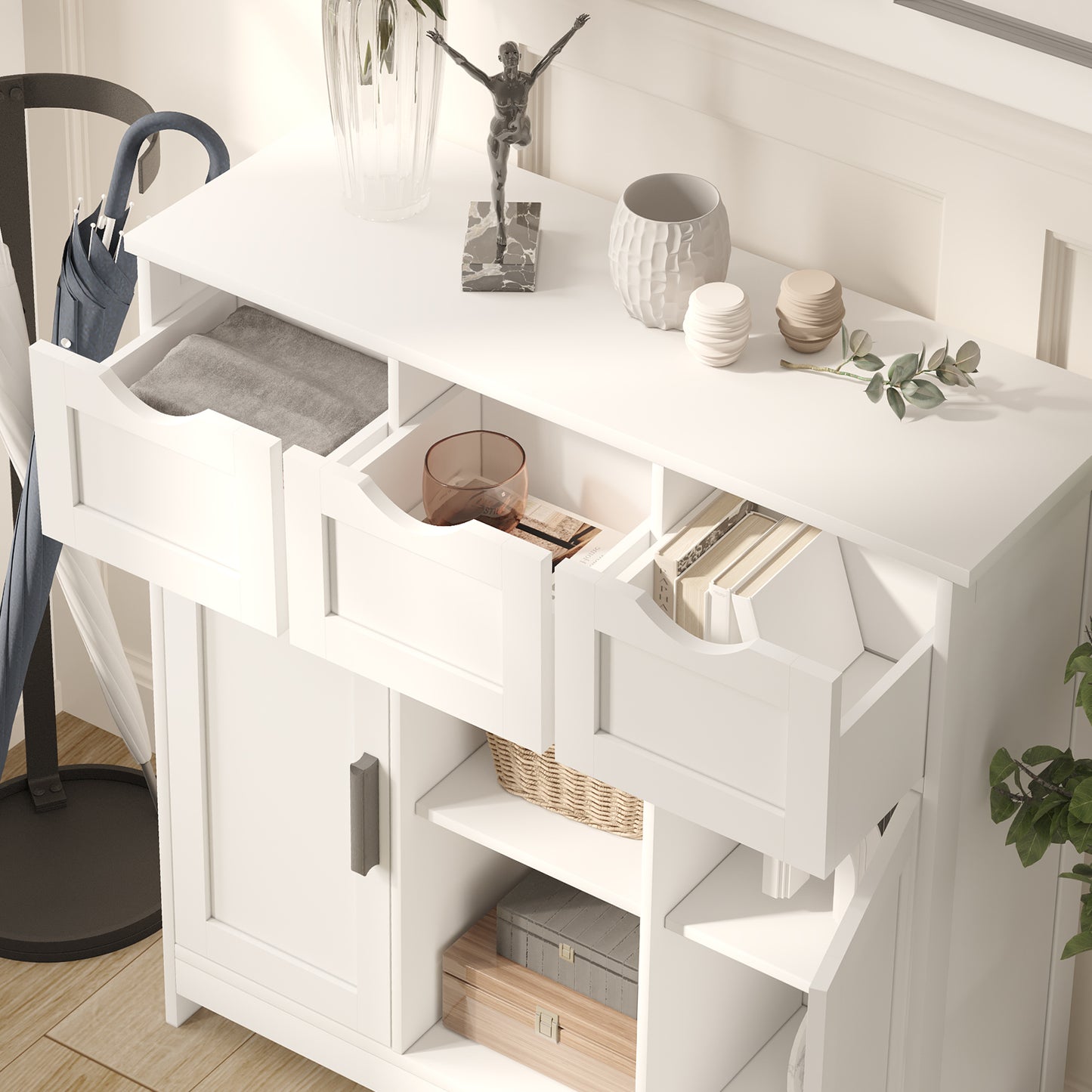 White Storage Cabinet with Drawers