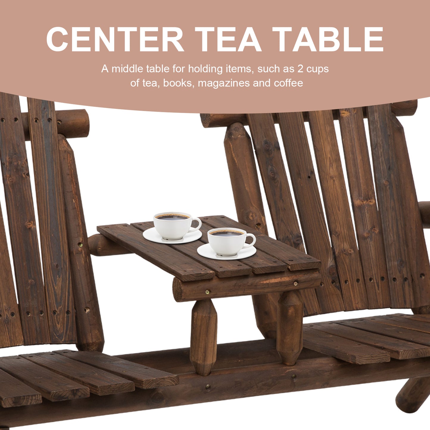 Wood Adirondack Patio Chair Bench with Center Coffee Table