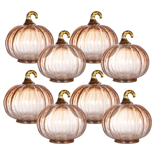 Set of 8, Orange Glass Pumpkins