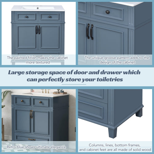 30'' Bathroom Vanity with Ceramic Sink, Blue