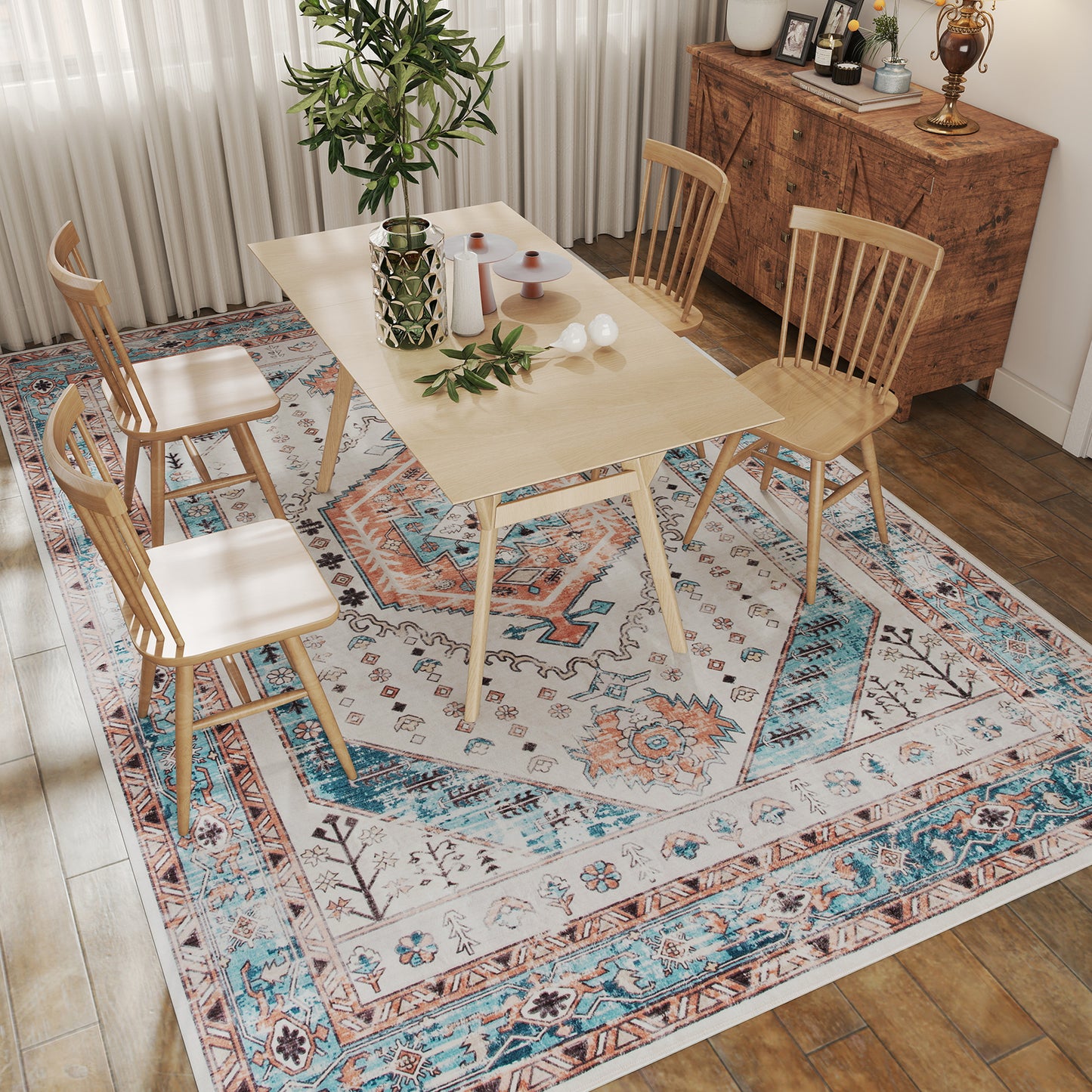 8x10 Washable Area Rug, Brown and Blue