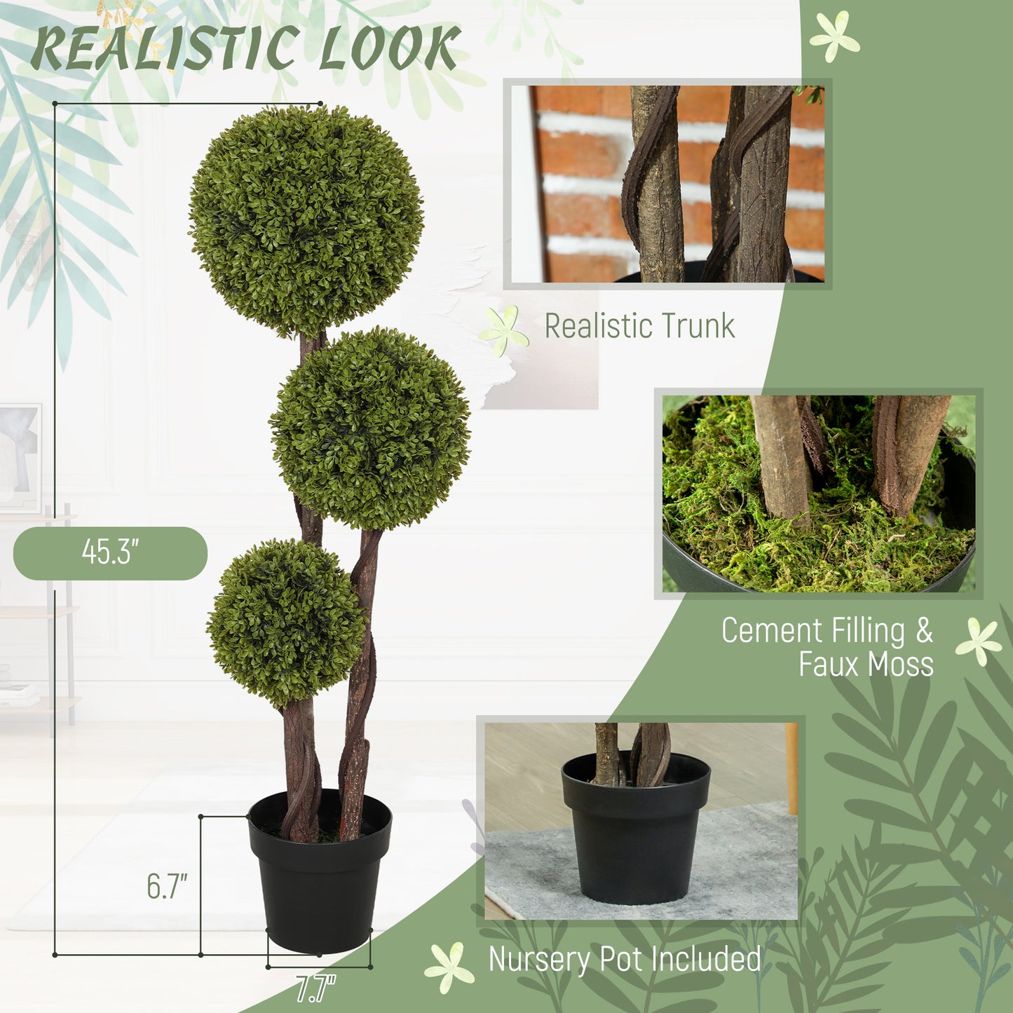 45.3" Artificial Ball Boxwood Topiary