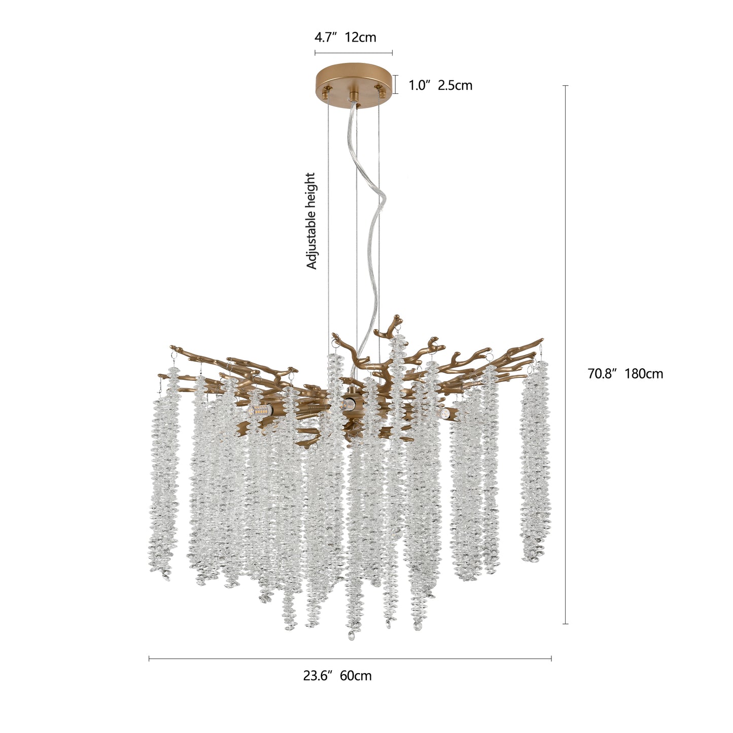 24-inch Modern Golden Pendant Light with Cascading Crystals