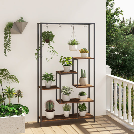6-Tier Tall Plant Stand 71 Inch, Metal Indoor Plant Shelf With 10 Hanging Hooks