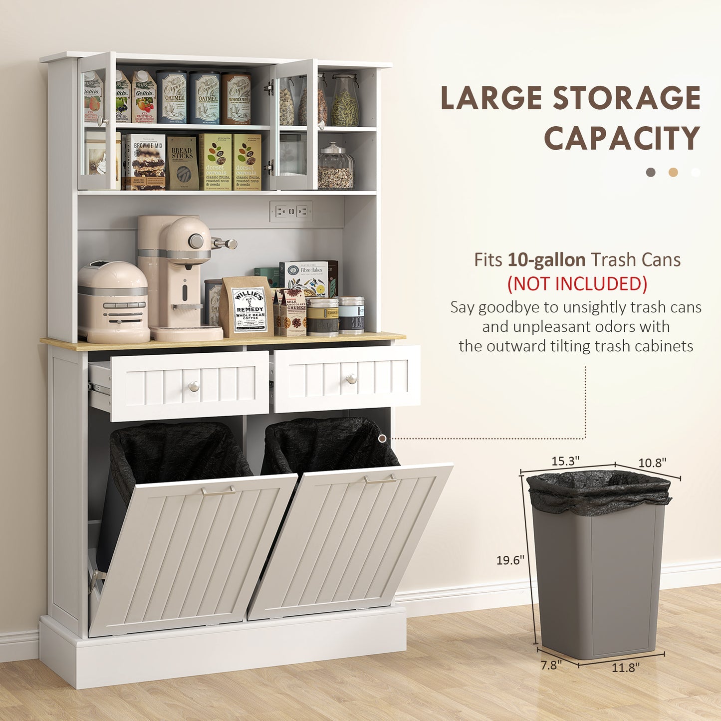 Kitchen Cabinet with Charging Station, White