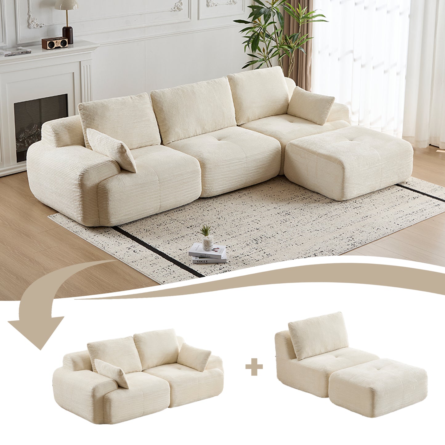 Modern Memory Foam Compressed Sofa, Large Sectional