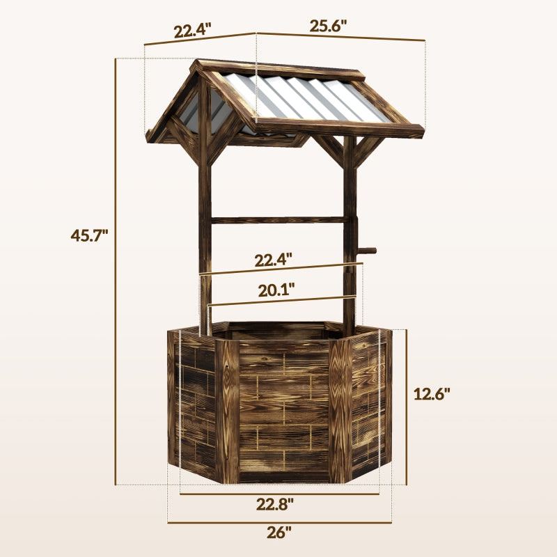 Wooden Wishing Well Planter, Raised Garden Bed with Galvanized Canopy