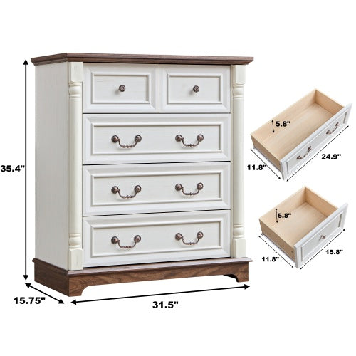 Farmhouse Style 5 Drawer Dresser Chest with Base