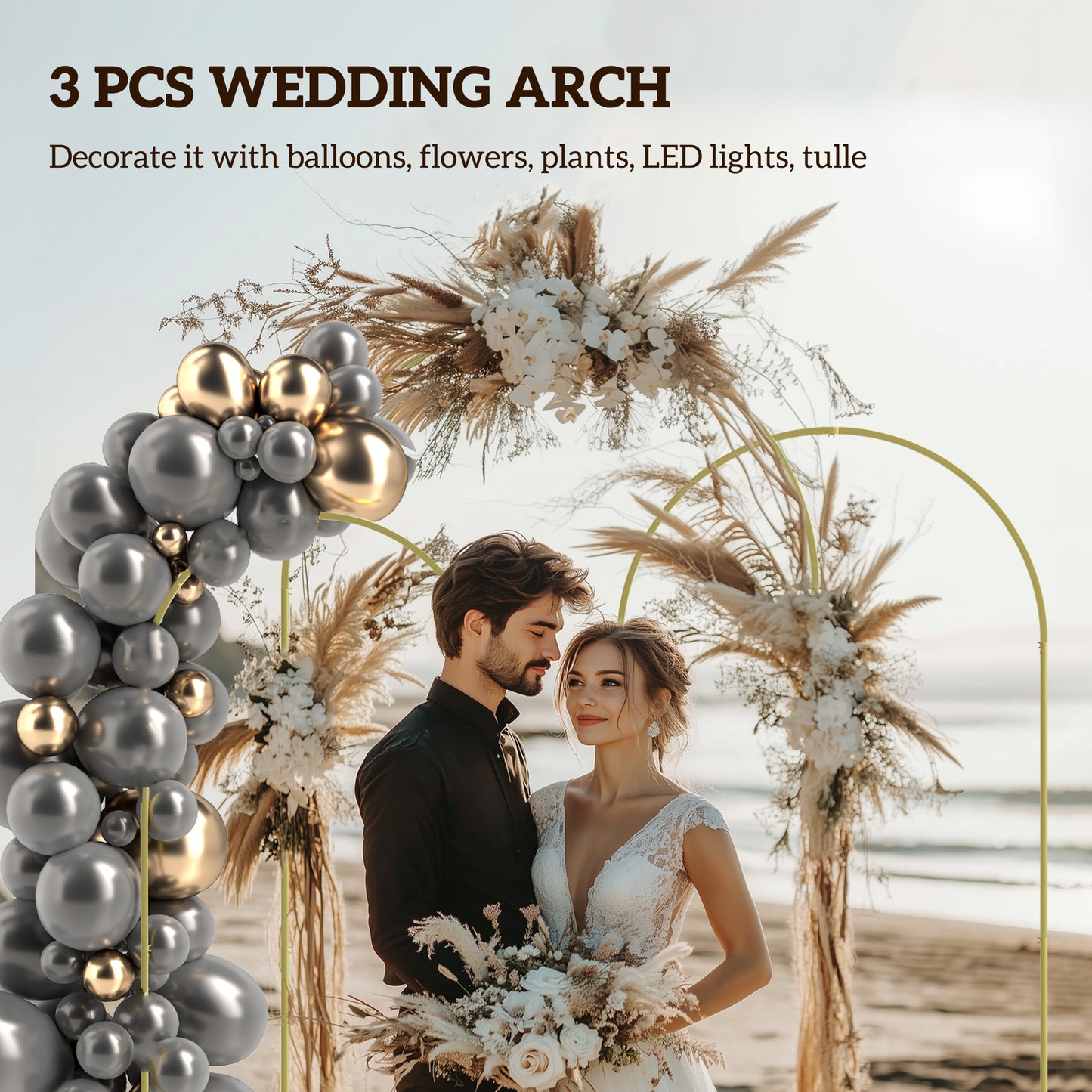 Metal Arch Backdrop Stand Set of 3, Gold