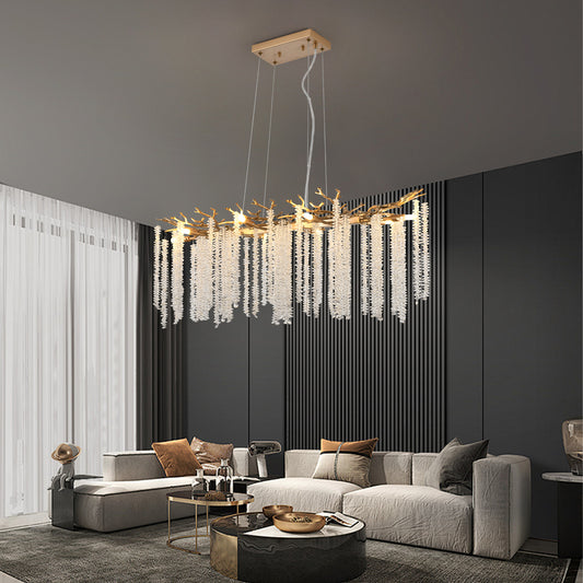 39-inch Modern Golden Pendant Light with Cascading Crystals