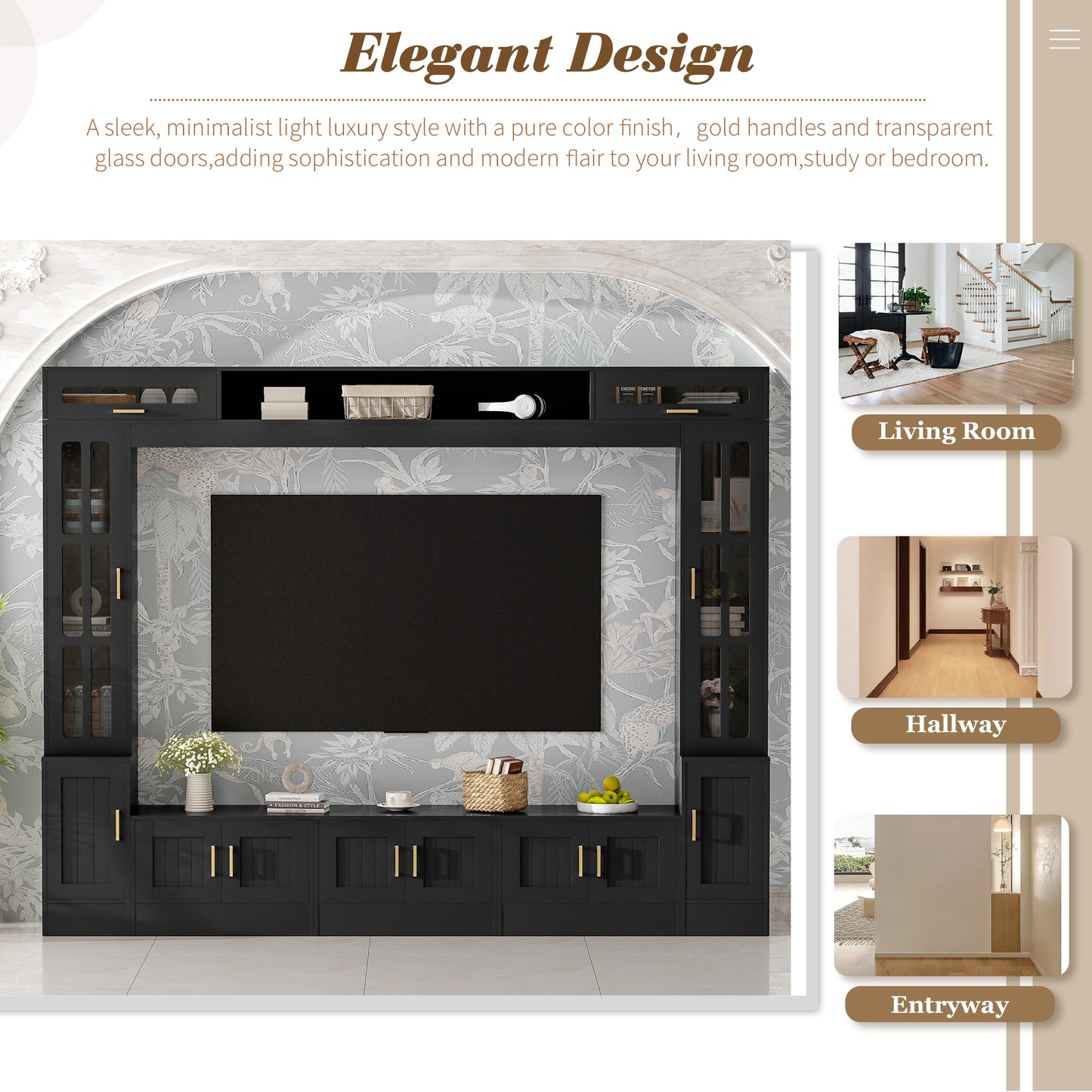 98.4" W Wall Unit Entertainment Center with Bookshelves