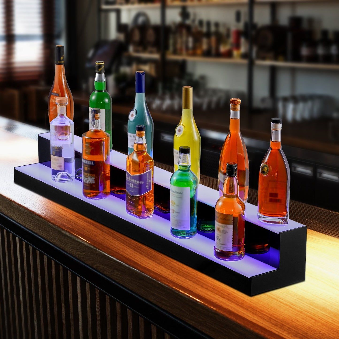 LED Lit Liquor Bottle Display Bar Shelf RF & App Control 48' 2-Step