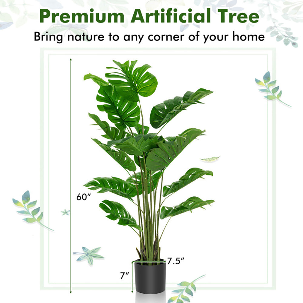 5 Feet Artificial Tree Faux Monstera Deliciosa Plant
