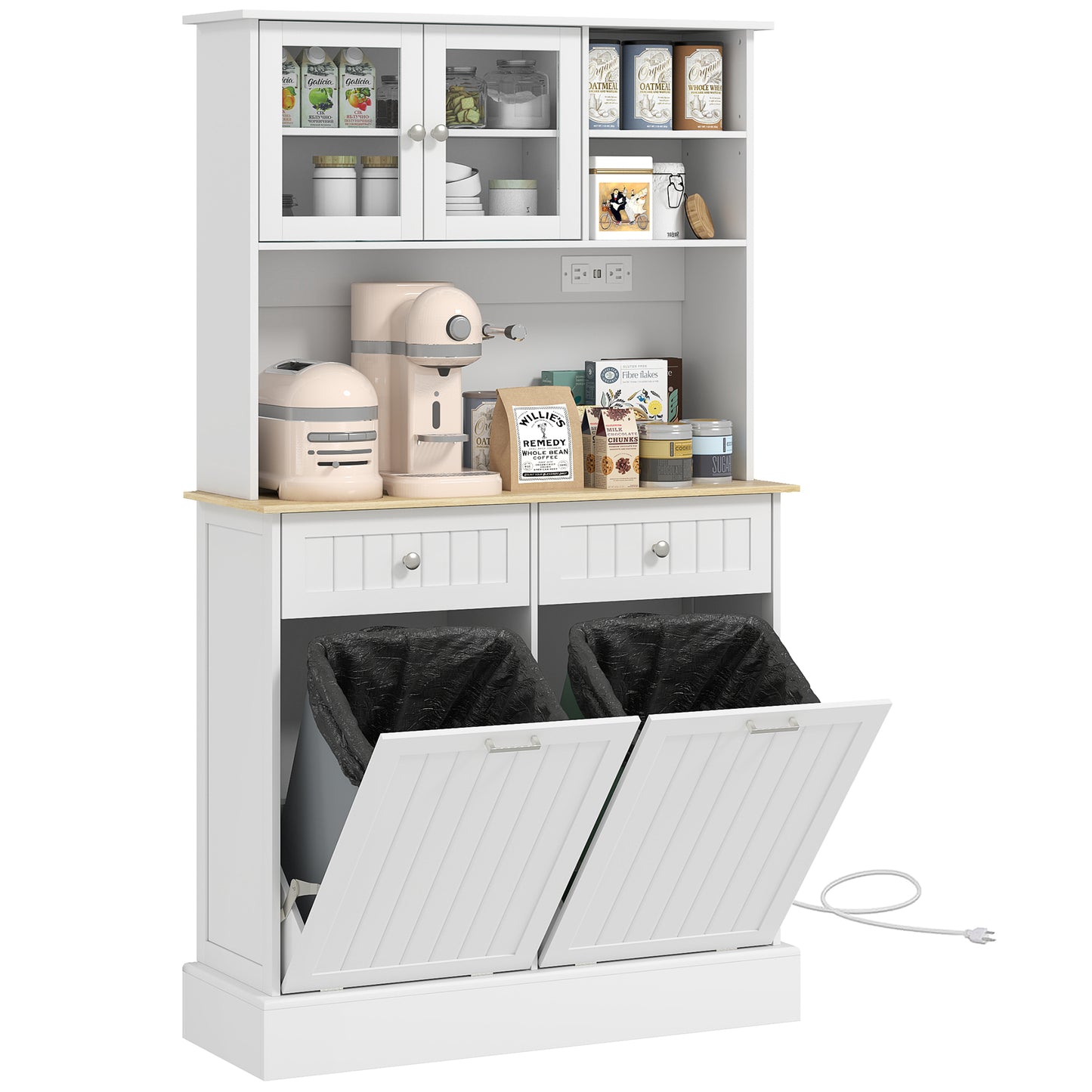 Kitchen Cabinet with Charging Station, White