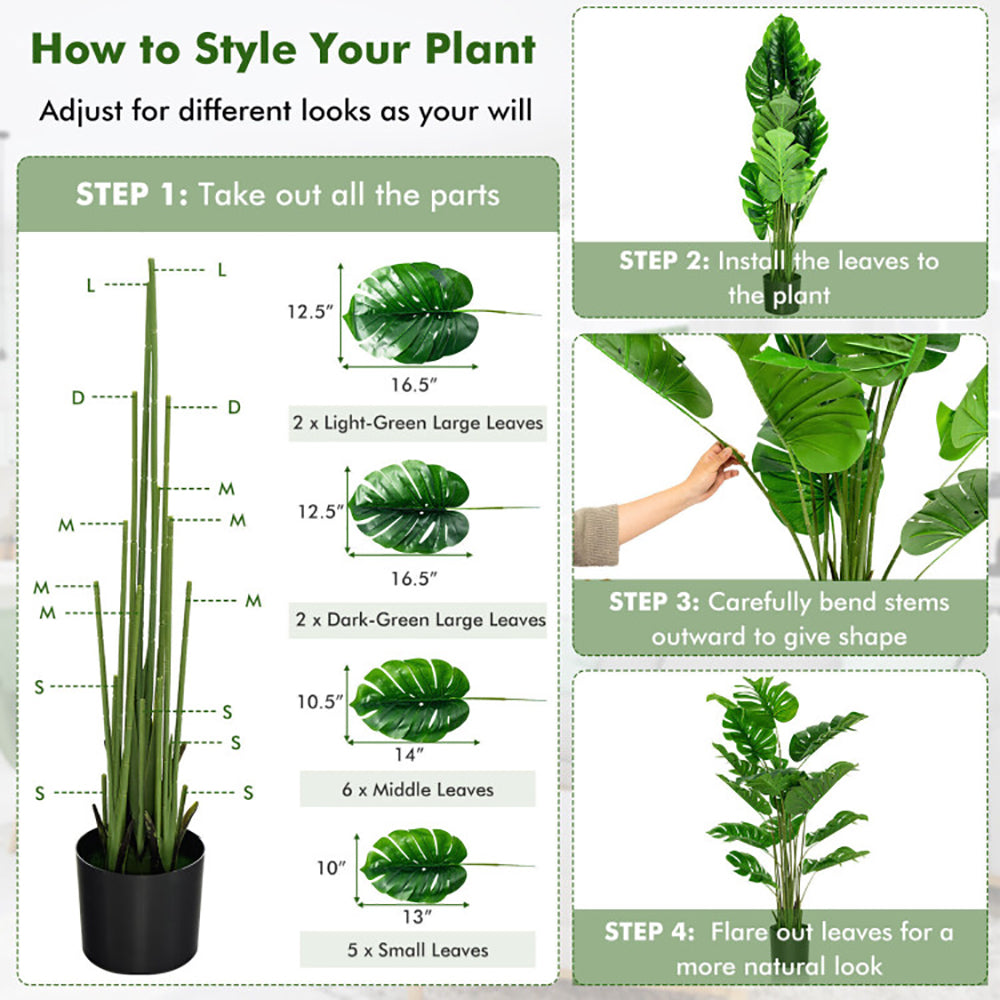 5 Feet Artificial Tree Faux Monstera Deliciosa Plant