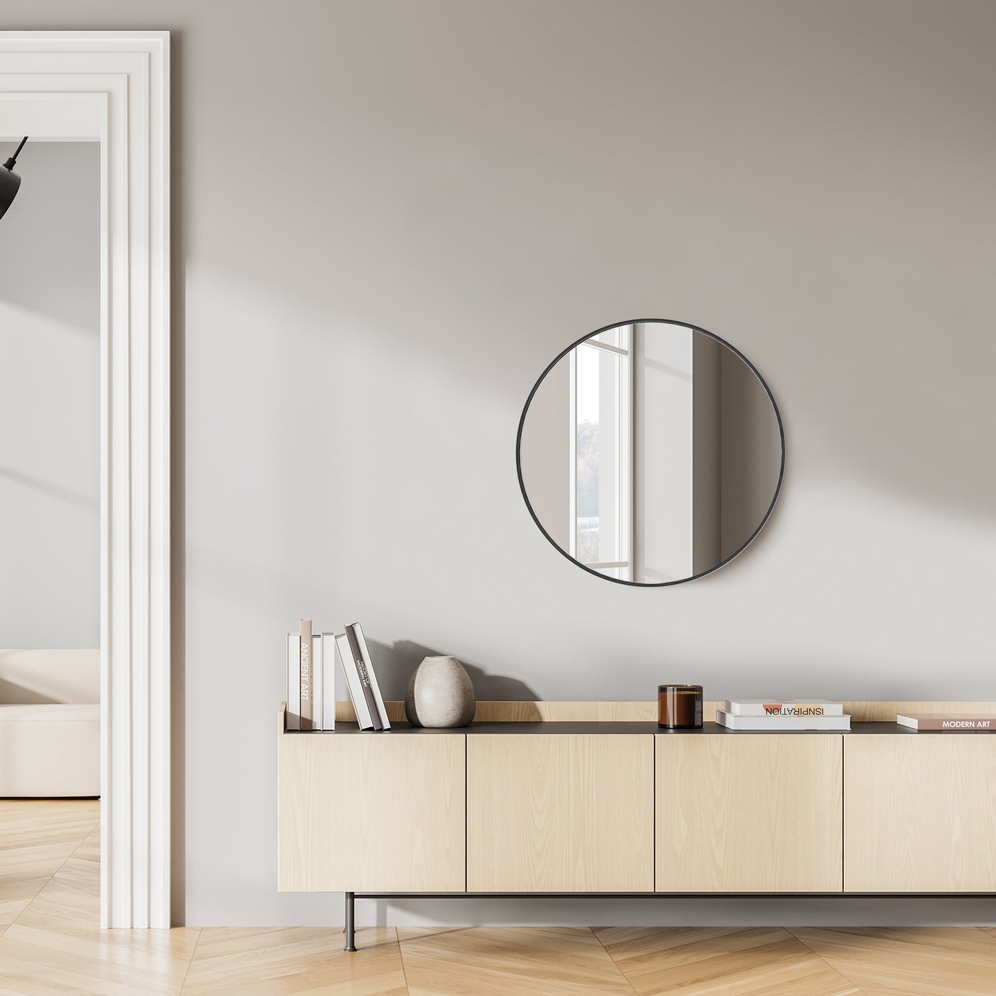 20" Black Circular Wall Mirror